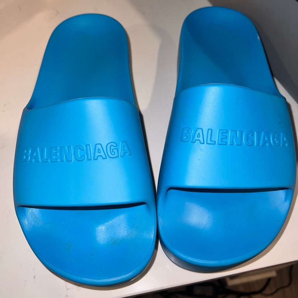 Blue Balenciaga Platform Slides